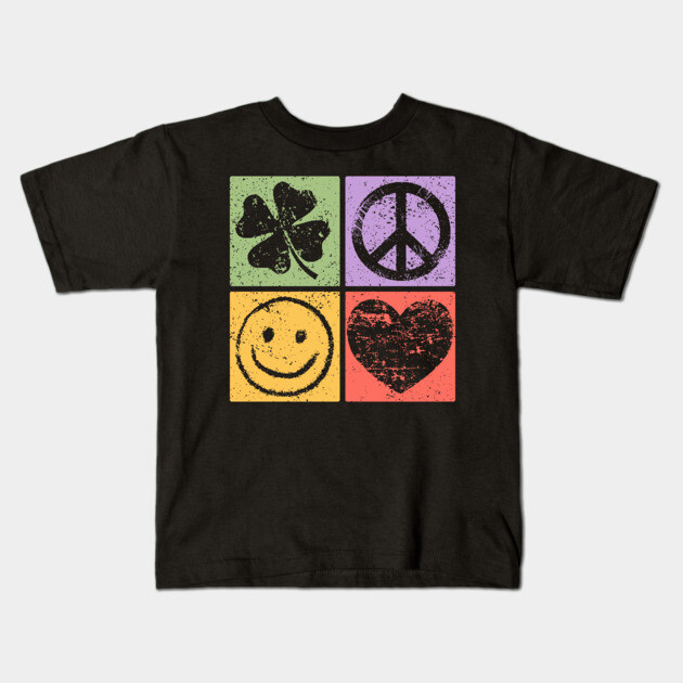 Luck, Peace, Smile, Love Pop Art Design Kids T-Shirt by TuncGK