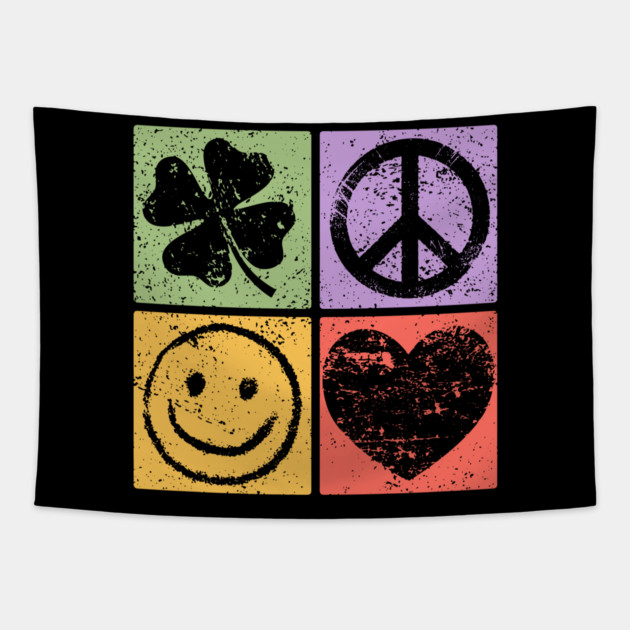 Luck, Peace, Smile, Love Pop Art Design Tapestry by TuncGK