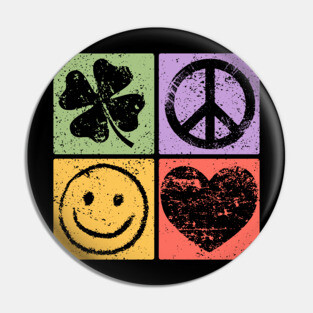 Luck, Peace, Smile, Love Pop Art Design Pin