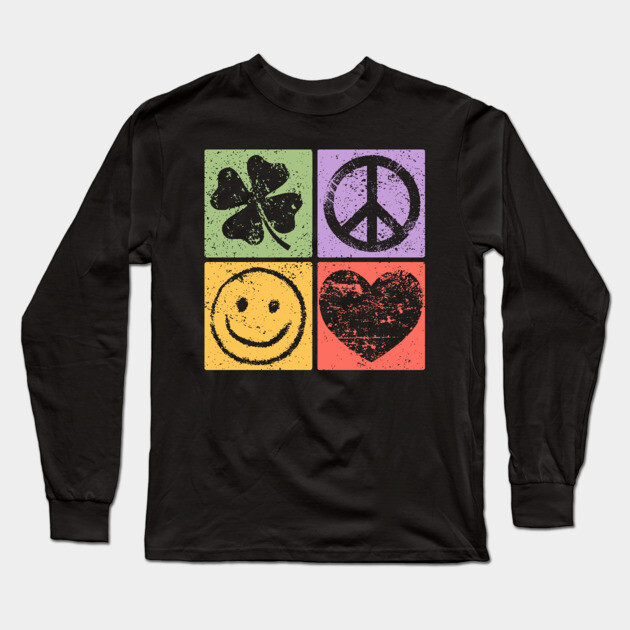 Luck, Peace, Smile, Love Pop Art Design Long Sleeve T-Shirt by TuncGK