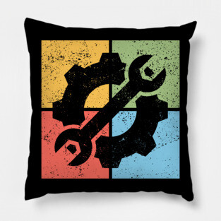 Mechanics Pop Art Design - Retro Tools and Gears Pillow