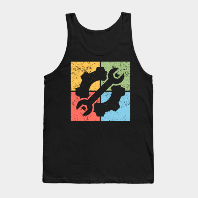 Mechanics Pop Art Design - Retro Tools and Gears Tank Top by TuncGK