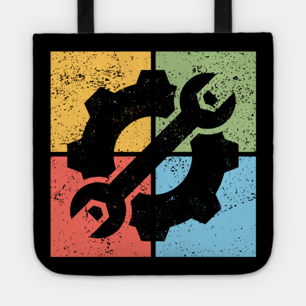 Mechanics Pop Art Design - Retro Tools and Gears Tote by TuncGK