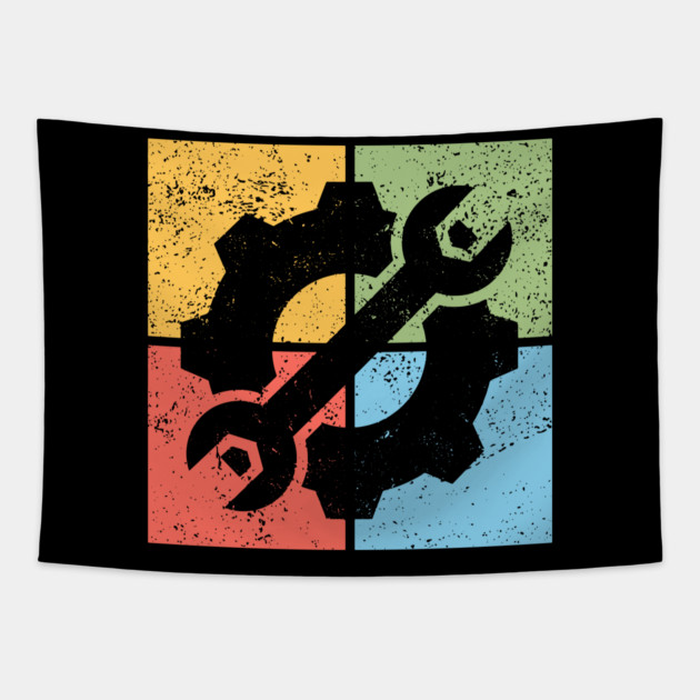 Mechanics Pop Art Design - Retro Tools and Gears Tapestry by TuncGK