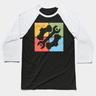 Mechanics Pop Art Design - Retro Tools and Gears Baseball T-Shirt