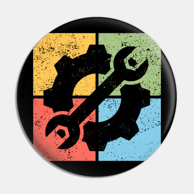 Mechanics Pop Art Design - Retro Tools and Gears Pin by TuncGK