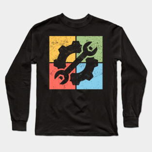 Mechanics Pop Art Design - Retro Tools and Gears Long Sleeve T-Shirt