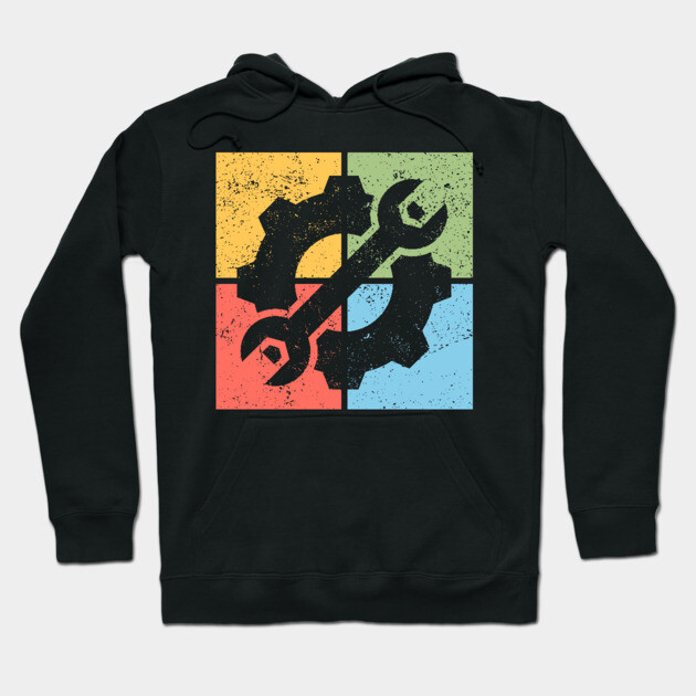 Mechanics Pop Art Design - Retro Tools and Gears Hoodie by TuncGK