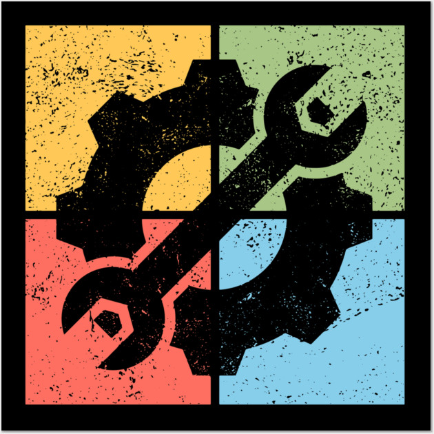 Mechanics Pop Art Design - Retro Tools and Gears Wall Art by TuncGK