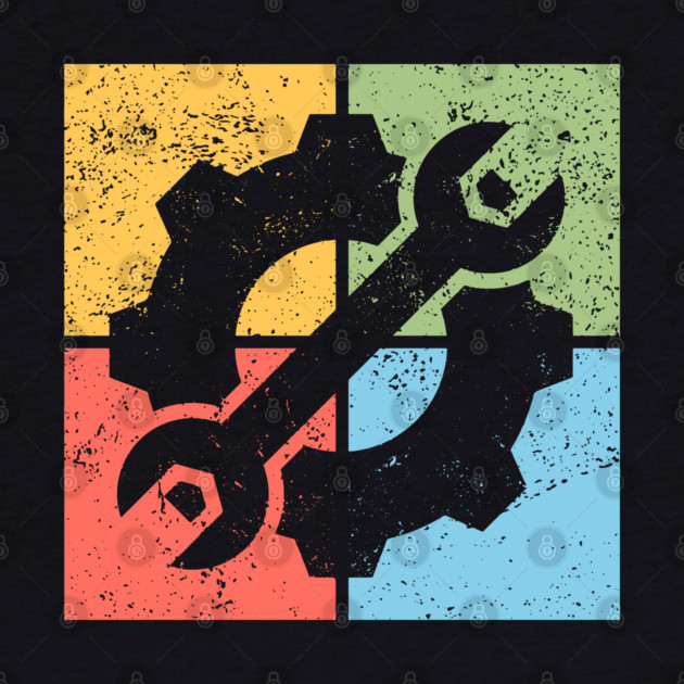 Mechanics Pop Art Design - Retro Tools and Gears by TuncGK