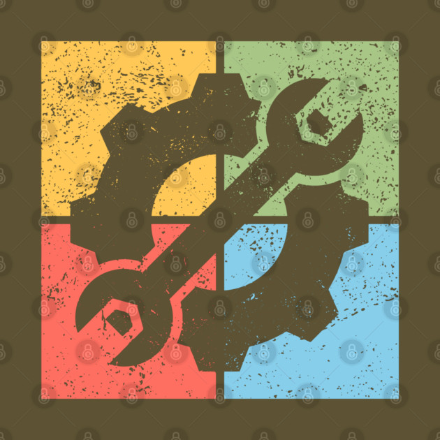 Mechanics Pop Art Design - Retro Tools and Gears by TuncGK