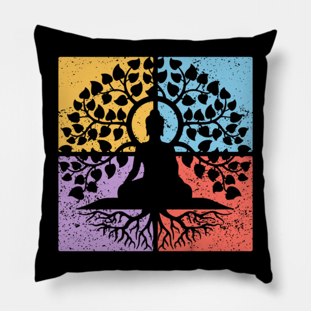 Meditation Tree of Life Pop Art Design - Zen Art Pillow by TuncGK