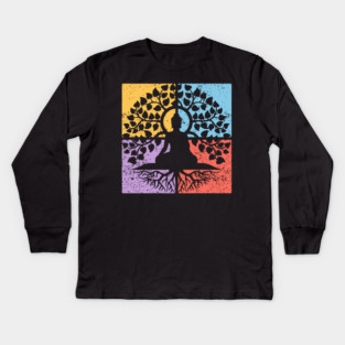 Meditation Tree of Life Pop Art Design - Zen Art Kids Long Sleeve T-Shirt