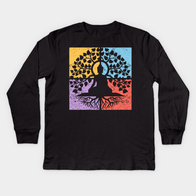 Meditation Tree of Life Pop Art Design - Zen Art Kids Long Sleeve T-Shirt by TuncGK