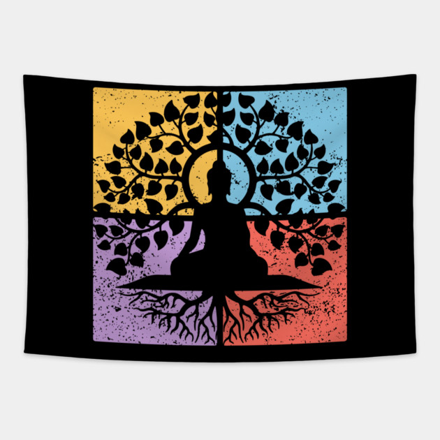 Meditation Tree of Life Pop Art Design - Zen Art Tapestry by TuncGK