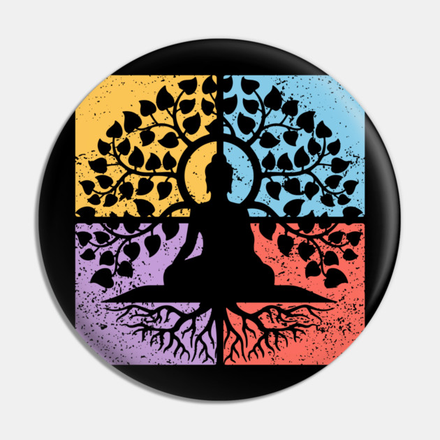 Meditation Tree of Life Pop Art Design - Zen Art Pin by TuncGK