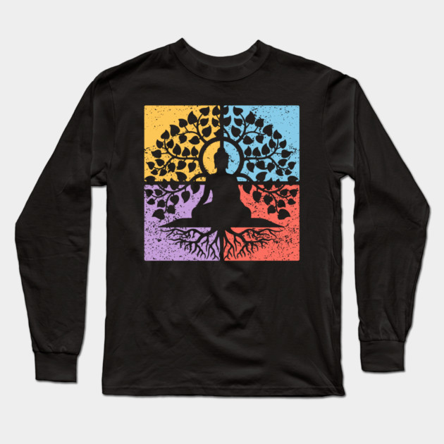 Meditation Tree of Life Pop Art Design - Zen Art Long Sleeve T-Shirt by TuncGK