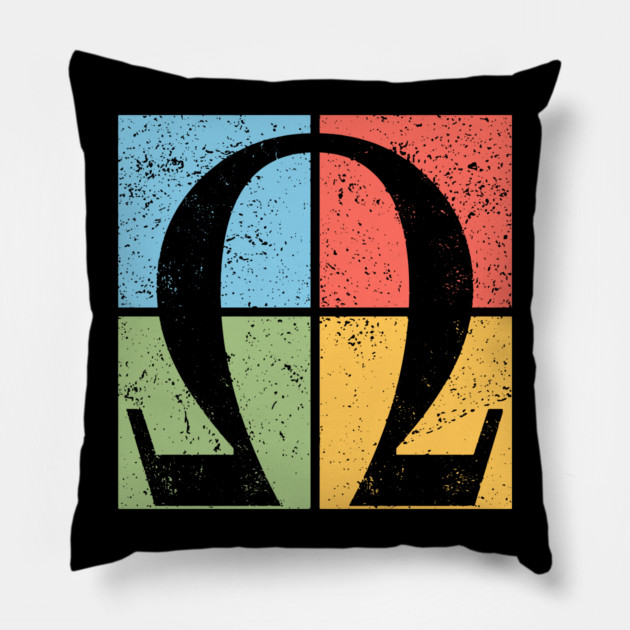 Omega Pop Art Design - Greek Letter Retro Artwork Pillow by TuncGK