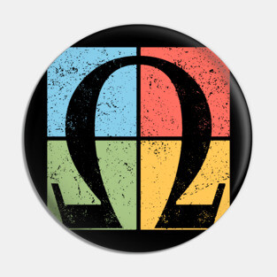 Omega Pop Art Design - Greek Letter Retro Artwork Pin