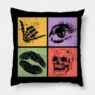 Rock, Eye, Kiss, Skull Pop Art Design - Edgy Art Pillow