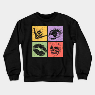 Rock, Eye, Kiss, Skull Pop Art Design - Edgy Art Crewneck Sweatshirt