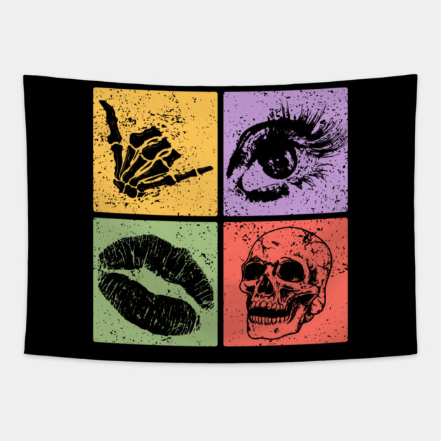 Rock, Eye, Kiss, Skull Pop Art Design - Edgy Art Tapestry by TuncGK
