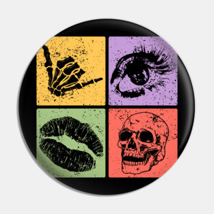 Rock, Eye, Kiss, Skull Pop Art Design - Edgy Art Pin