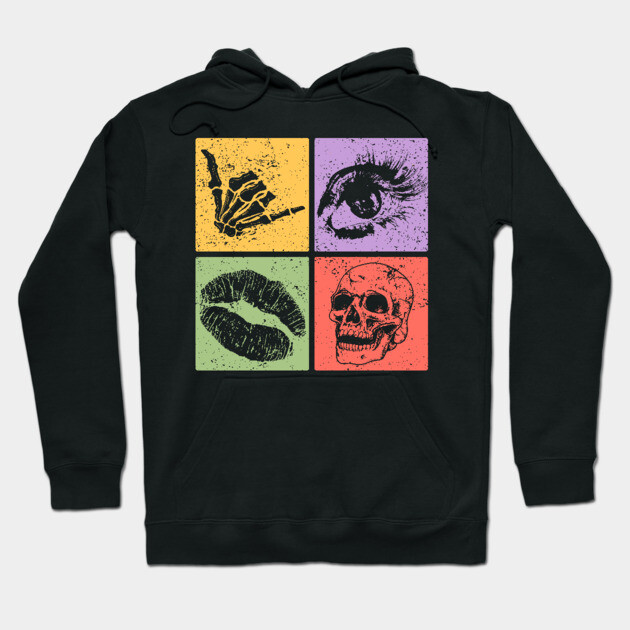 Rock, Eye, Kiss, Skull Pop Art Design - Edgy Art Hoodie by TuncGK