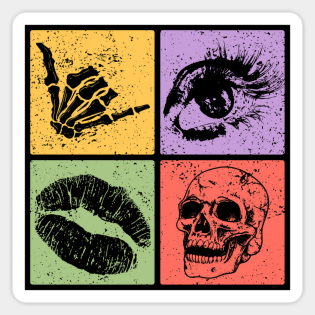 Rock, Eye, Kiss, Skull Pop Art Design - Edgy Art Magnet by TuncGK