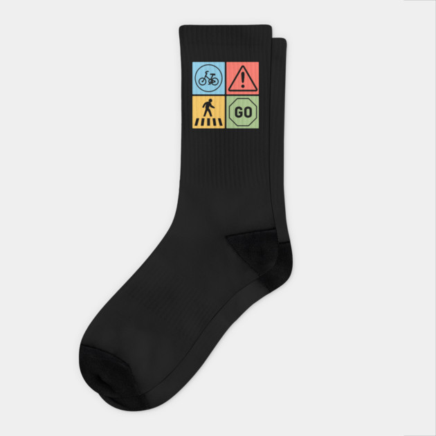 Traffic Signs Pop Art Design - Retro Road Symbol Socks by TuncGK