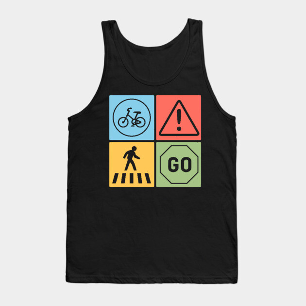 Traffic Signs Pop Art Design - Retro Road Symbol Tank Top by TuncGK