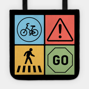 Traffic Signs Pop Art Design - Retro Road Symbol Tote