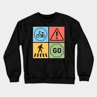 Traffic Signs Pop Art Design - Retro Road Symbol Crewneck Sweatshirt
