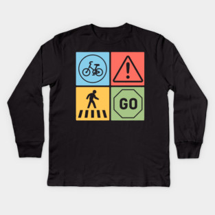 Traffic Signs Pop Art Design - Retro Road Symbol Kids Long Sleeve T-Shirt