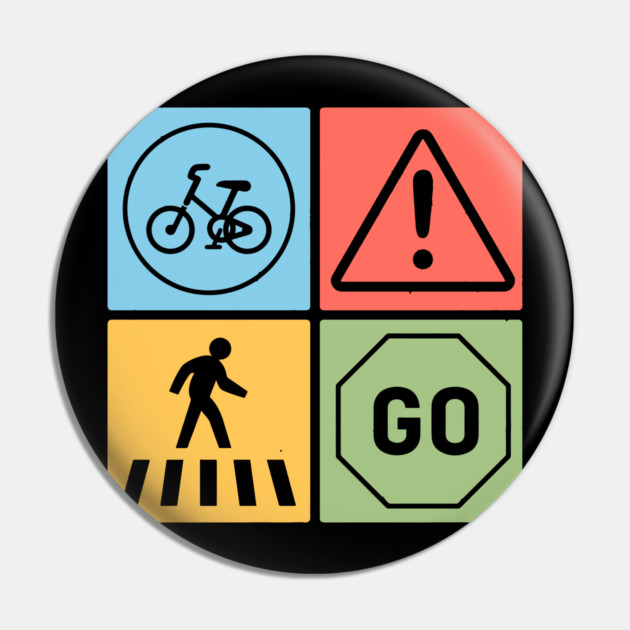 Traffic Signs Pop Art Design - Retro Road Symbol Pin by TuncGK