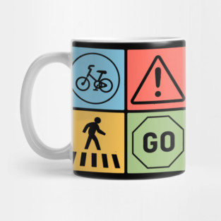 Traffic Signs Pop Art Design - Retro Road Symbol Mug