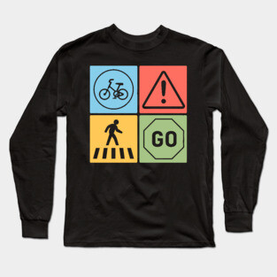 Traffic Signs Pop Art Design - Retro Road Symbol Long Sleeve T-Shirt