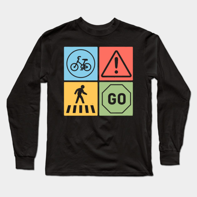Traffic Signs Pop Art Design - Retro Road Symbol Long Sleeve T-Shirt by TuncGK