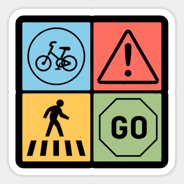 Traffic Signs Pop Art Design - Retro Road Symbol Magnet by TuncGK
