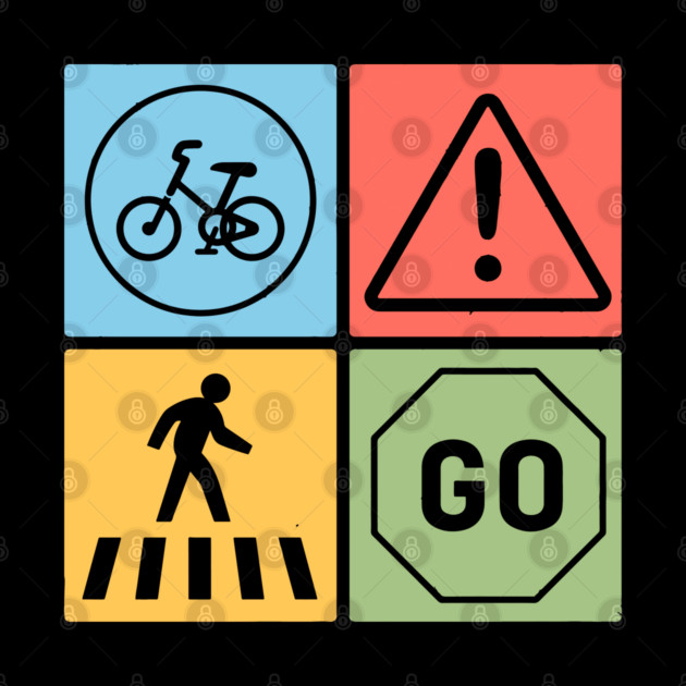 Traffic Signs Pop Art Design - Retro Road Symbol by TuncGK