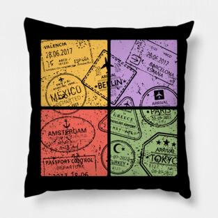 Traveler's Passport Pop Art Design - Retro Travel Art Pillow