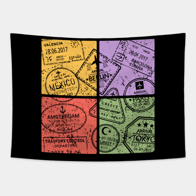 Traveler's Passport Pop Art Design - Retro Travel Art Tapestry by TuncGK