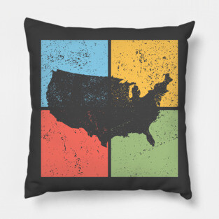 USA Map Pop Art Design - Retro Country Map Artwork Pillow