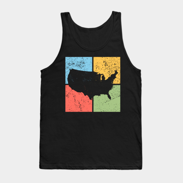 USA Map Pop Art Design - Retro Country Map Artwork Tank Top by TuncGK
