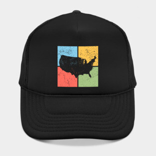 USA Map Pop Art Design - Retro Country Map Artwork Hat