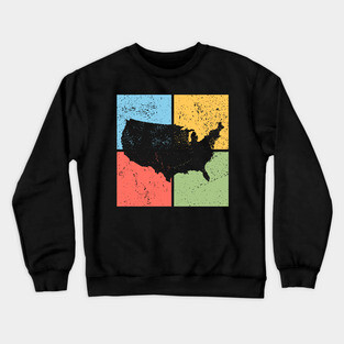 USA Map Pop Art Design - Retro Country Map Artwork Crewneck Sweatshirt