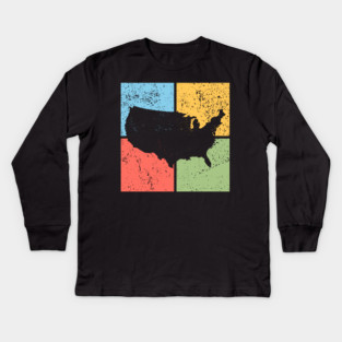 USA Map Pop Art Design - Retro Country Map Artwork Kids Long Sleeve T-Shirt