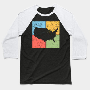 USA Map Pop Art Design - Retro Country Map Artwork Baseball T-Shirt