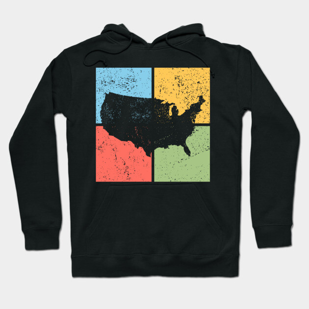 USA Map Pop Art Design - Retro Country Map Artwork Hoodie by TuncGK