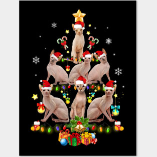 Sphynx Christmas Tree Funny Cat Lovers Xmas Holiday Gift Posters and Art
